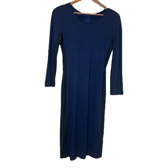 Babaton Scoop Neck Stretch Sheath Dress Navy w/Black Side & Sleeve Panels Size 8 - Picture 1 of 8